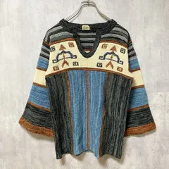 古着　used　～90s　ヴィンテージ　長袖Vネックニット　セーター　総柄　マルチカラー　秋冬服　レトロデザイン　Sサイズ