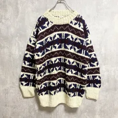 古着 used　～90s　ノルディックニットセーター　ヴィンテージ　総柄　スノー柄　雪　白　秋冬服　Lサイズ