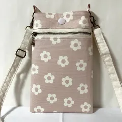 スマホポシェット  シンプルフラワーズ ミルキーピンク ショルダーストラップ付き