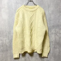 古着 used　～80s　アイルランド製　ウール　長袖フィッシャーマンニット　セーター　アランニット　ケーブル　白　Lサイズ