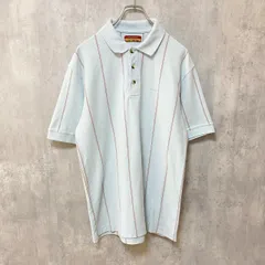 古着 used　ORLANDO　オーランド　半袖ストライプ柄ポロシャツ　ワンポイントロゴ刺　白　ホワイト　春夏服　Lサイズ