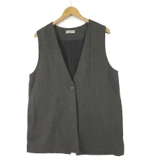 サマンサモスモス SM2 ロング ジレ ベスト オーバーサイズ バックスリット Vネック F ダークグレー