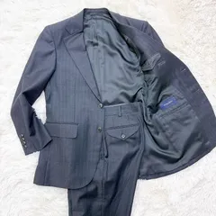 【美品】BURBERRY LONDON バーバリーロンドン セットアップ スーツ ビジネススーツ シルク ウール テーラードジャケット スラックス ストライプ 裏地付き ブラック 2Ｂ ビジネス メンズ 紳士