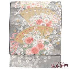ストライプ 袋帯 ふりふ 絹 縞牡丹 - メルカリ