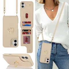 360°回転リング カード収納 case 16 可愛 16 16 携帯ケース【RFID機能】iPhone 財布型ケース【上下開】iPhone16 背面ポケット付きiPhone 横置磁気機能 ケース ショルダー 斜めがけ 首かけ クロスボディ肩掛け Qi急速充電