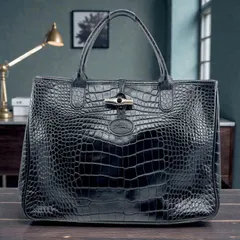 LONGCHAMP　ロンシャン　ロゾ トートバッグ ハンドバッグ クロコ調 クロコ型押し レザー ブラック 黒