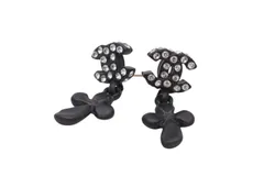 CHANEL シャネル ココマーク ドロップピアス 重量約5.4g 01P刻印 メタル ラインストーン ブラック クリア 両耳用 美品 中古 61350