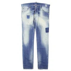 【SALE】DSQUARED2 ディースクエアード デニムパンツ リメイク ユーズド&ダメージ加工 シグネチャー ロゴ レザーパッチ ボタンフライ スリムストレート ストレッチ ジーンズ ボトムス メンズ サイズ 48 ライトインディゴ イタリア製