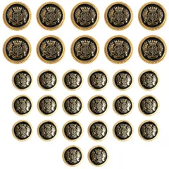 メタル製 セット シングル5着分 前ボタン 10個 袖ボタン ボタン 20個 セット (黒+金)