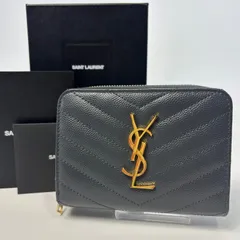 サンローラン パリ SAINT LAURENT PARIS カサンドラ YSL キャビアスキン 二つ折り財布 コンパクトジップウォレット レザー ロゴ ダークグレー 濃灰色 レディース 箱付き