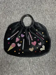 Think Bee! シンクビー トートバッグ｜レザー｜黒×ピンク×マルチ｜刺繍・ラインストーン・ハート