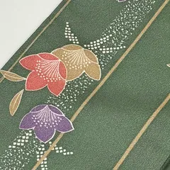 小紋 洗える着物 縞に花柄 化繊 着物 MK-3226