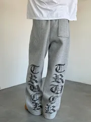 起毛) トラック ワッフル シャーリングパンツ, 冬 新作 セット可能 オーバーサイズ ワイド カーブド