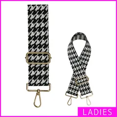 【新品・未使用】 ショルダーストラップ レディース 太め 長さ調節可能 かわいい おしゃれ 軽量 付け替え 幅広 柄 ショルダーベルト 単品 幅広 ストラップ 個性的 鞄 バッグ チドリBK/GD 黒 白 ブラック ホワイト 模様 柄 450-294-CPM2