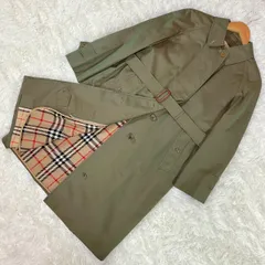 バーバリー バーバリーズ ステンカラーコート ライナー付き ベルト付き 比翼 ノバチェック 玉虫色 玉蟲色 緑 カーキ ★お値段交渉を受け付けます。【A0240】