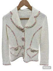  【美品】NOKO OHNO ノコオーノ　プリーツ　カーディガン　ハートポケット　お花　アイボリー×ピンク系　レディース　サイズ38  【Z1731】