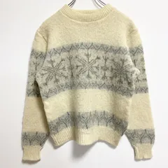 古着 used　長袖ノルディック柄ニット　セーター　クルーネック　白　ホワイト　レトロデザイン　秋冬服　Sサイズ