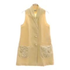 FENDI (フェンディ) 16AW レザー フラワーコサージュ ノースリーブ ショールカラー ロング テーラードジャケット ベスト ベージュ レディース FF8319 46R