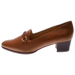 GUCCI (グッチ) バンブー ヒールローファー シューズ ブラウン レザー ゴールド金具