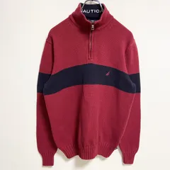 古着 used　NAUTICA　ノーティカ　長袖ハーフジップニット　セーター　ワンポイント刺　赤　レッド　秋冬服　Mサイズ