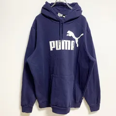 古着 used　PUMA　プーマ　長袖フロントロゴプリントパーカー　プルオーバー　ネイビー　秋冬服　ビッグシルエット　2XLサイズ