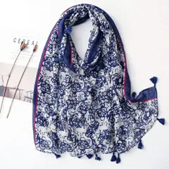大判ストール ホワイト ネイビー フラワープリント 幾何学柄 UVカット リゾート 春 夏 レディース 上品 顔映り 羽織 ショール プレゼント ギフト 卒業式 入学式 新生活 大人可愛い 日差し対策  送料無料 即購入OK 最短当日〜翌日発送
