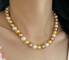 おしゃれでカラフル　特売品　照り最高！華やかなゴールドカラー等３色　貝パールマルチネックレス8ｍｍ～8.5ｍｍ