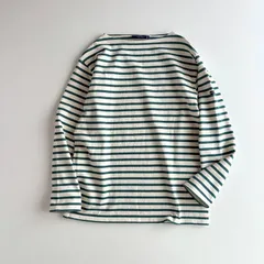 美品 / SAINT JAMES セントジェームス / OUESSANT ウェッソン 長袖 ボーダー バスクシャツ / ユニセックス T4 / エクリュ×グリーン 生成×緑 / フランス製 / トップス