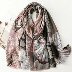大判ストール グレー ピンク くすみカラー 手描き フラワーデザイン 上品 落ち着き レディース 年齢不問 プレゼント ギフト 卒業式 入学式 新生活 大人可愛い 普段使い 春 肌なじみ 優しい 自然体 送料無料 即購入OK 最短当日〜翌日発送