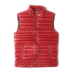 BURBERRY バーバリー ベスト レッド サイズ:S | 裏地チェック ライトウェイト ゴールドジップ ナイロン ダウンベスト | アウター ジャケット ブルゾン 上着【メンズ】【中古】