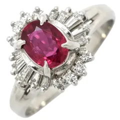 リング 指輪 ルビー 0.66ct ダイヤモンド プラチナシルバー レッド 赤 1石 プラチナ オーバルミックスカット  7.5号【中古】