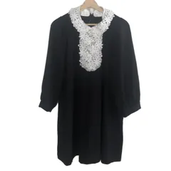 Rose Tiara(ローズティアラ) ワンピース サイズ46 XL レディース - 黒×白 長袖/ミニ/レース/フラワー(花)/襟着脱可