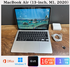 「新品BT美品」MacBook Air (13-inch, M1, 2020) /M1 8コア/16GB/SSD1TB/Windows11/office2024/バッテリー100%/CJ627