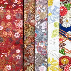 No.509大きい綺麗な着物はぎれ5枚セット 正絹 生地 中古 カットクロス 古布 つまみ細工 材料 素材 japanbela