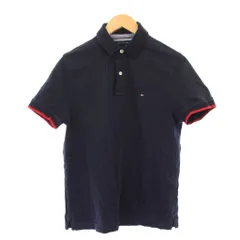 トミーヒルフィガー TOMMY HILFIGER ポロシャツ 半袖 レギュラーカラー ハーフボタン 鹿の子 ロゴ M 紺 ネイビー /BB ■GY61