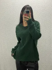 ポロラルフローレン ヴィンテージ ダークグリーン ケーブル編み ニット XL C08485