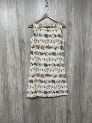 Laura Ashley ローラアシュレイ リネン混 花柄 総柄 フラワー ひざ丈 Aライン ワンピース size９/ベージュ ■◆ レディース