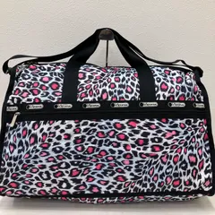 8545　LeSportsac レスポートサック　2way　ボストンバッグ　旅行用バッグ　トラベルバッグ　大きめ　大容量　ブラック　黒　ヒョウ柄　アニマル柄　レオパード　ピンク　ショルダーバッグ　レディース　シンプル　軽量