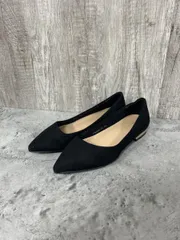 RANDA ランダ 無地 ベロア シンプル フラット パンプス size21.5/黒 ■■ レディース