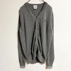 古着 used　LACOSTE ラコステ　長袖Vネックカーディガン　セーター　ワンポイントロゴ刺繍　グレー　Sサイズ