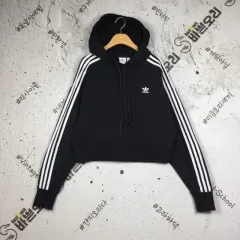 アディダス レディース クロップド ショート フーディー Tシャツ 黒白 ブラック XS 2300259