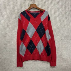 トミーヒルフィガー カジュアル アーガイル Vネック ニット L M09851