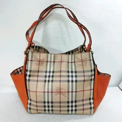 【中古】バーバリー トートバッグ オレンジ ノバチェック PVCレザー