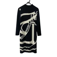 エルメス　HERMES　ロング　ニットワンピース　2022秋冬　タートルネック　2H2510D2　カシミヤ　ブラック/ホワイト　＃38のサムネイル