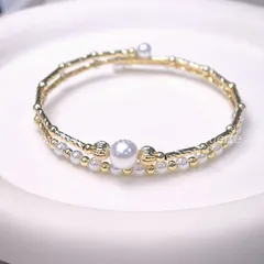 バングル ブレスレット ゴールドカラー フェイクパール パール ビーズ 金色 記念日 アクセサリー おしゃれ シンプル 可愛い レディース ジュエリー ナチュラルスタイル 大人かわいい デイリー パーティーのサムネイル