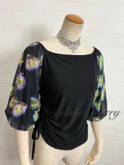 新品　社交ダンス　バルーン袖　トップス　黒　黄色　紫　レッスン　半袖　6247