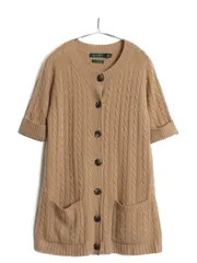 【お得なクーポン配布中!】 90s ローレン ラルフローレン 半袖 ケーブル ニット カーディガン レディース M オールド ポロ 100% カシミヤ ロング セーター 羽織り 無地