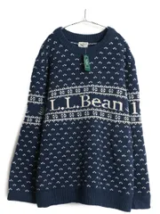 【お得なクーポン配布中!】 デッドストック エルエルビーン クラシック ニット セーター メンズ XXL ラム ウール ロゴ バーズアイ ノルディック 絵柄 大きいサイズ 紺