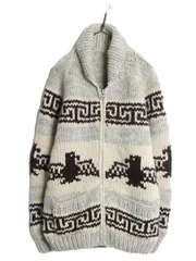 【お得なクーポン配布中!】  80s サンダーバード カウチン ニット セーター メンズ L 程/ ヴィンテージ ショールカラー ハンドメイド ネイティブ ウール ジャケット 