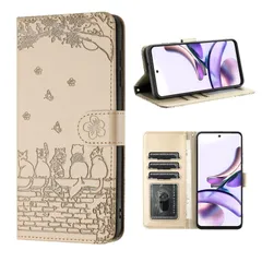 Motorola Moto G13 ケース 手帳型 カバー おしゃれ モトローラ g13 ケース 手帳型 カバー 全面保護 上質 PUレザー Moto G13 手帳型 ケース カバー かわいい猫と美しい桜柄 Motorola Moto G13 用 ケース 手帳